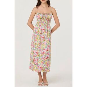 NEW ASTR The Label Smocked Maxi Dress Blue Multi Floral Sleeveless size Large